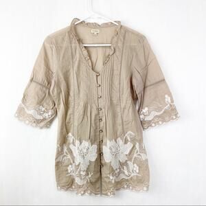 Cremieux Boho Embroidered Floral Small Top